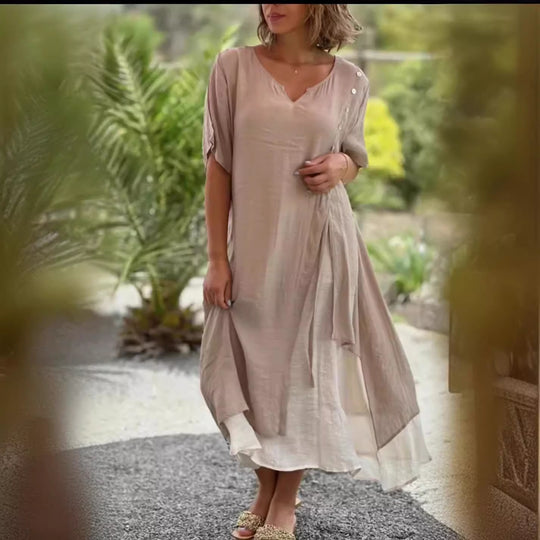 Damen Midi-Kleid mit seitlichem Schlitz und knöpfbarem Detail R&B