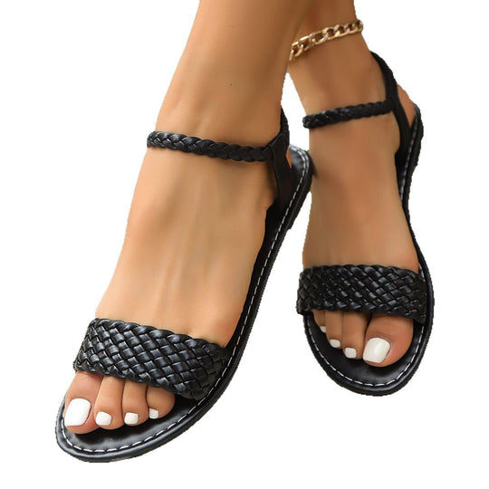 Damen geflochtene Freizeitsandalen mit verstellbarem Riemen und elastischer Sohle R&B
