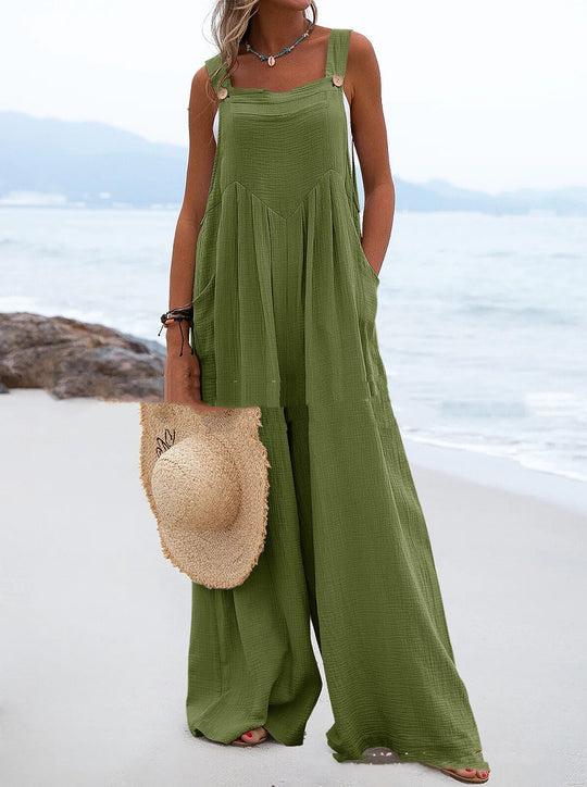 Damen luftiger Jumpsuit mit praktischen Taschen und verstellbaren Trägern R&B