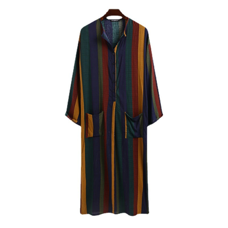 Damen nan lockeres Maxi-Leinenkleid mit durchgehender Knopfleiste Rundhalsausschnitt und aufgesetzten Taschen R&B