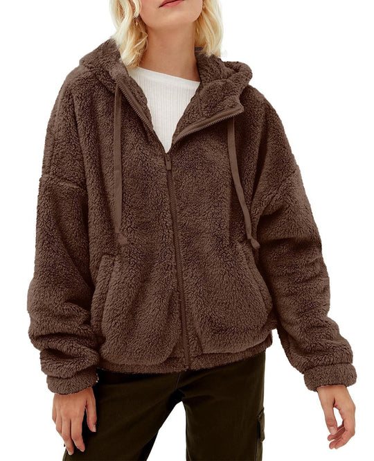 Damen lässige Fleecejacke mit Kängurutasche und Kapuze R&B