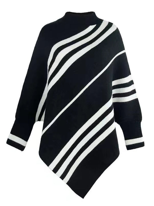 Damen Poncho mit modernen Streifen R&B