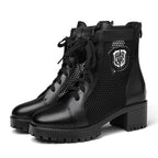 Damen Schnürstiefeletten mit atmungsaktivem Netzdesign und robustem Blockabsatz