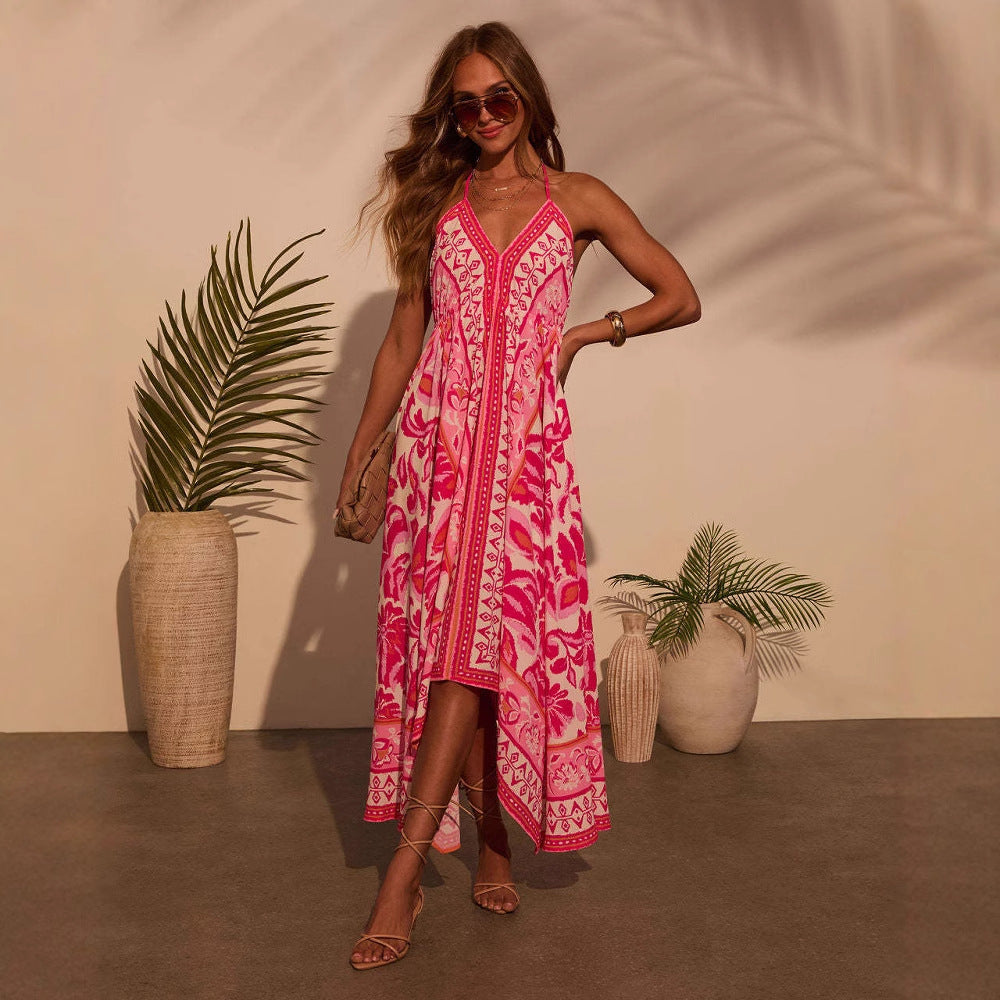 Damen Luftiges Maxikleid mit verspieltem Halterneck-Design und floralen Akzenten R&B