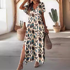 Damen Maxikleid mit V-Ausschnitt und modischem Tierdruck R&B