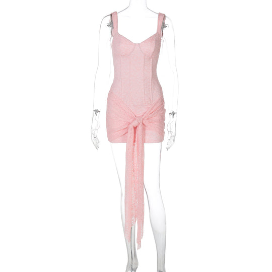 Damen Elegantes Kleid mit Spitzenverzierungen und Raffungsdetails R&B