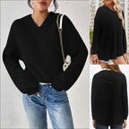 Damen lässiger Pullover mit strukturiertem Rippdesign und bequemem Kapuzenkragen R&B