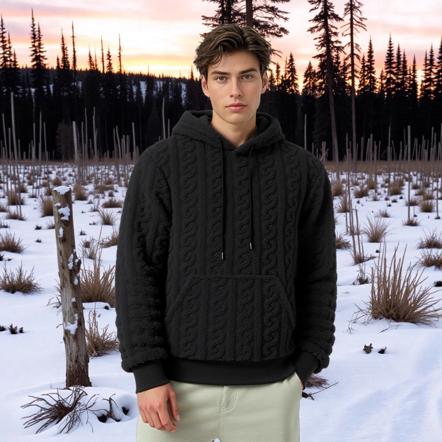 Damen Warmes Kapuzenpullover mit strukturiertem Wabenmuster R&B