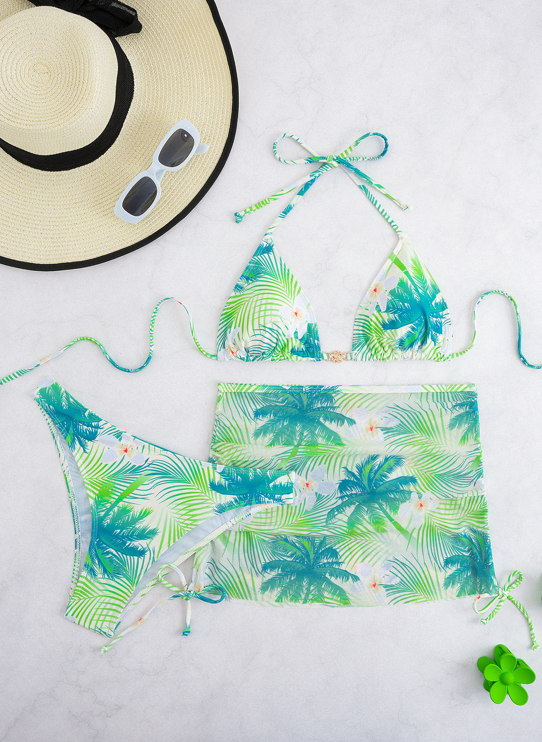 Damen Bikini-Set mit elegantem Wickelrock und tropischem Design R&B