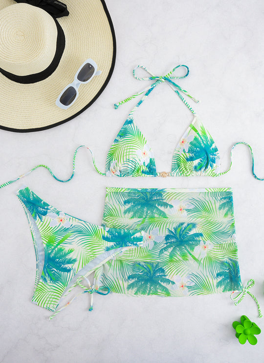 Damen Bikini-Set mit elegantem Wickelrock und tropischem Design R&B