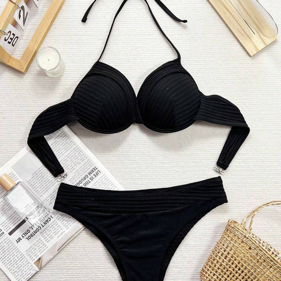 Damen Bikini-Set mit raffiniertem Wickeloberteil und hoch taillierten Höschen R&B