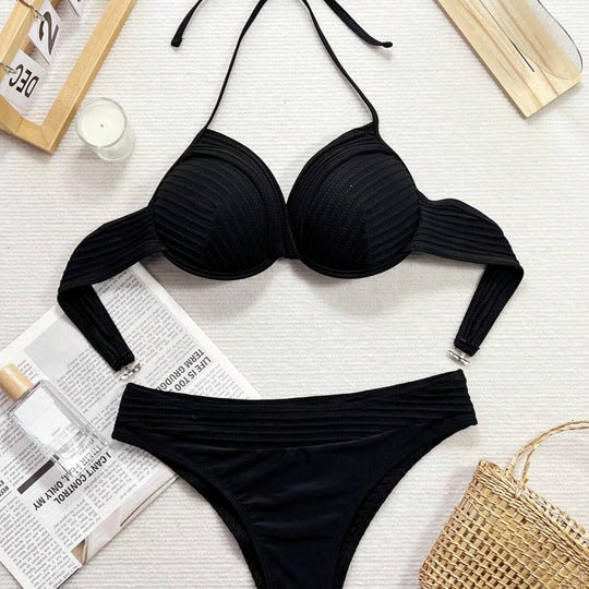 Damen Bikini-Set mit raffiniertem Wickeloberteil und hoch taillierten Höschen R&B
