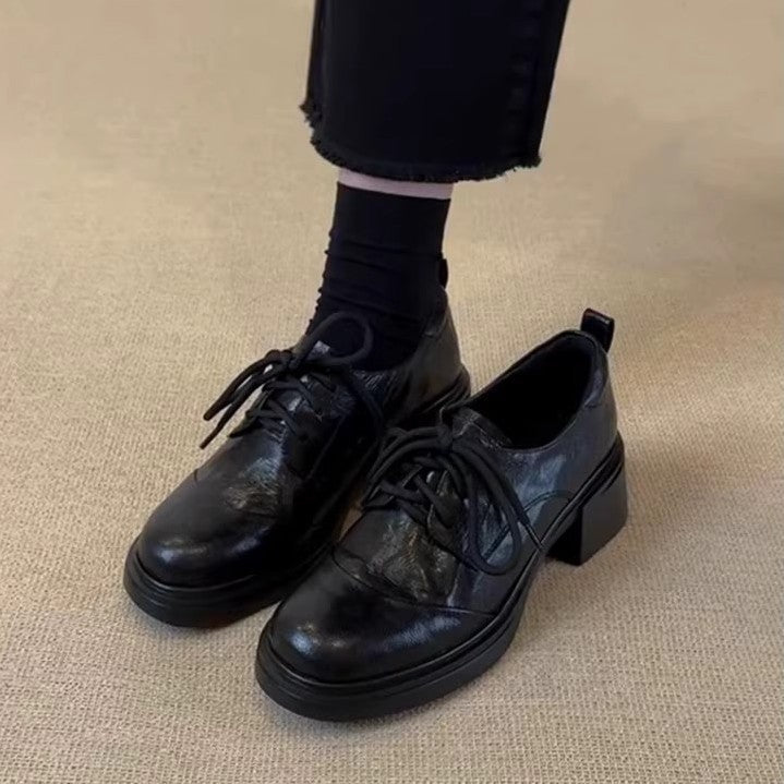 Damen elegante Schnürschuhe mit modischem Blockabsatz und hochwertiger Kunstleder-Oberfläche R&B