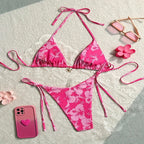 Damen Triangel-Bikini mit floralen Akzenten und verstellbaren BindR&Bändern R&B
