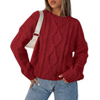 Damen Grobstrickpullover mit Wellenmuster und weitem Schnitt R&B