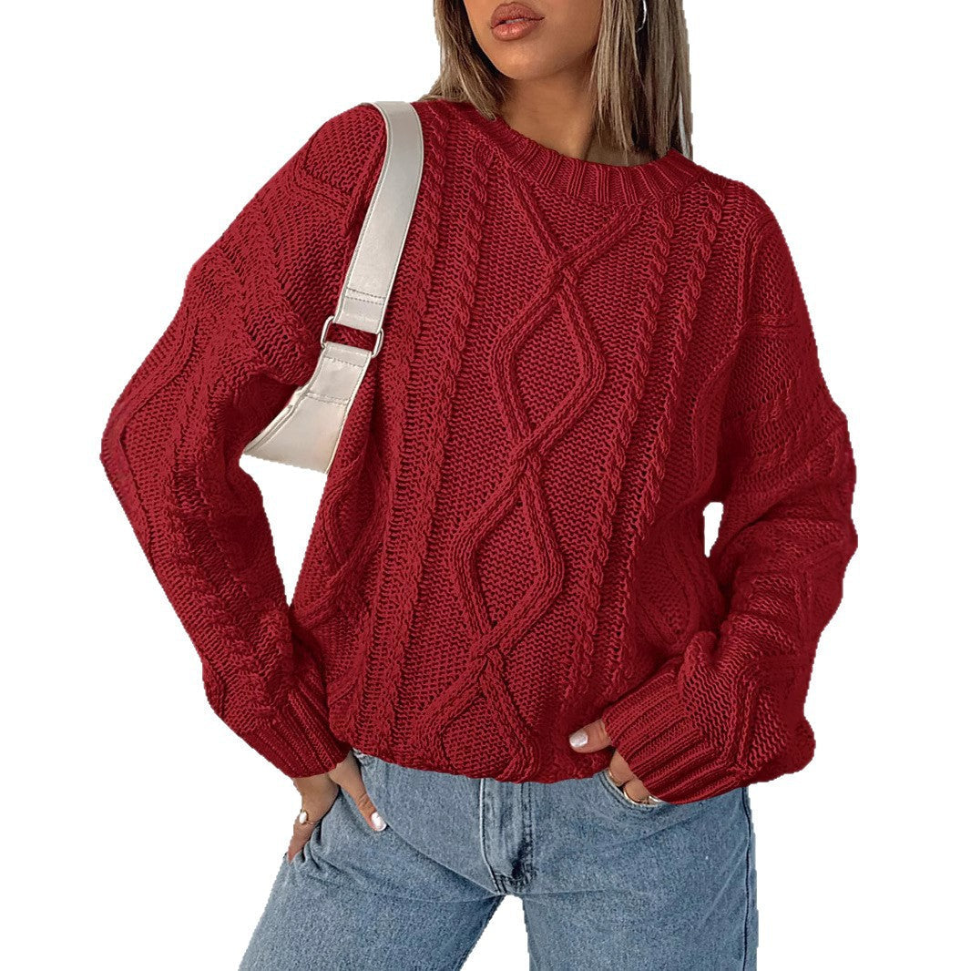 Damen Grobstrickpullover mit Wellenmuster und weitem Schnitt R&B