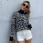 Damen Strickpullover im trendigen Leopardenmuster mit hohem Kragen