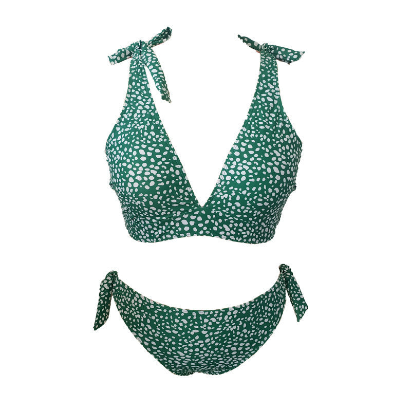 Damen Triangel-Bikini mit verspielten Schleifen und modischem Muster R&B