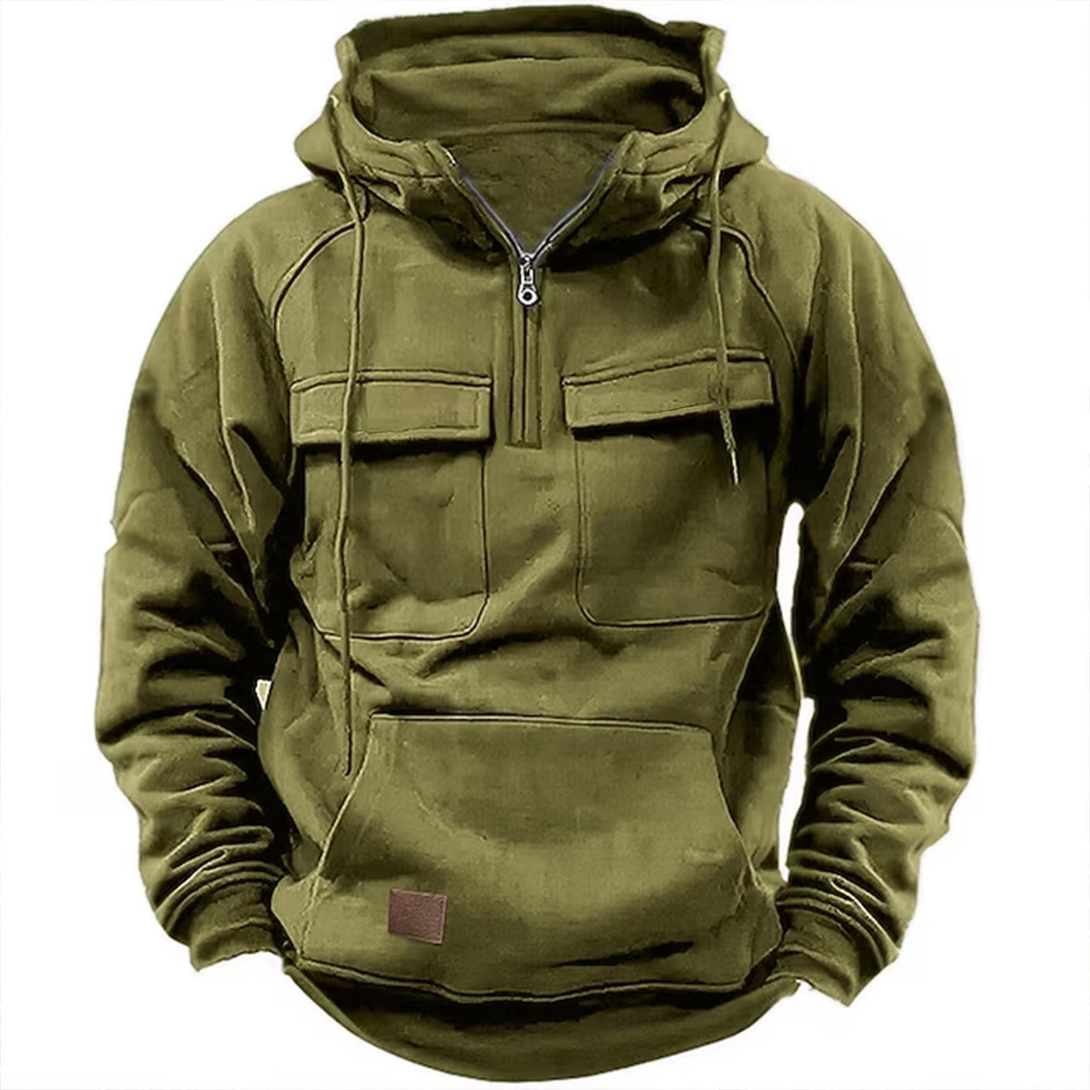 Herren Utility Hoodie mit aufgesetzten Taschen und halbem Reißverschluss