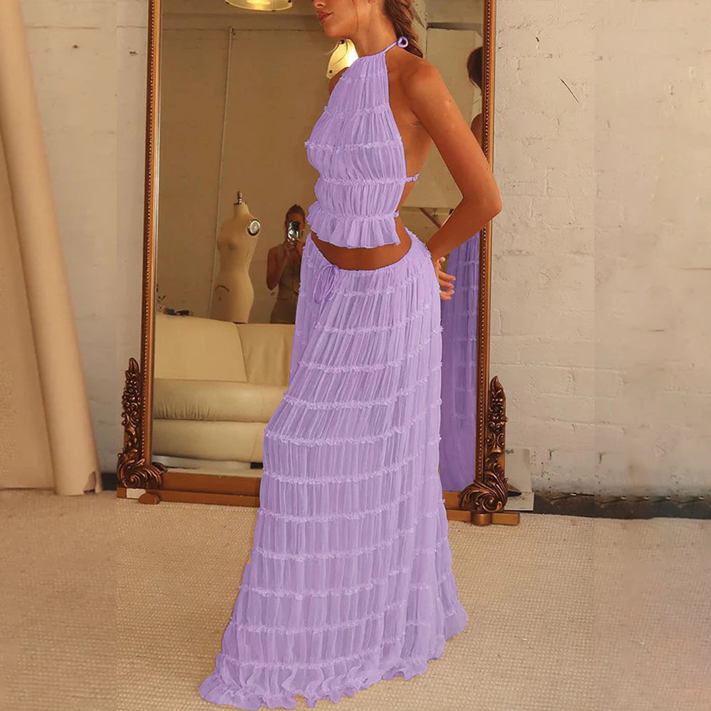 Damen luftiges Maxi-Kleid mit zarten Rüschendetails und verstellbarem Oberteil R&B