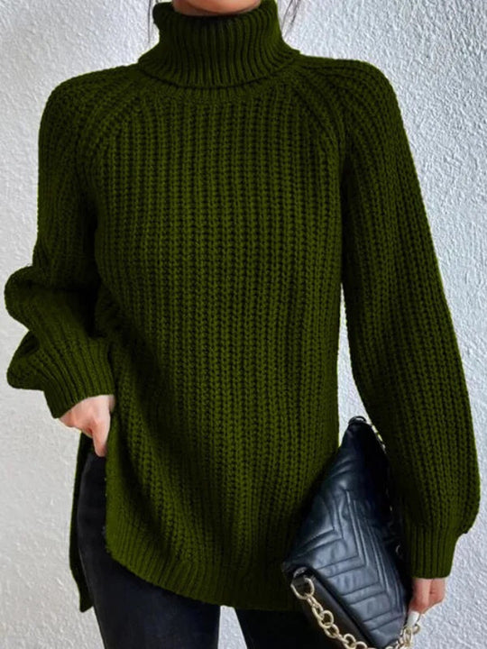 Damen Strickpullover mit hohem Kragen und strukturiertem Wabenmuster R&B