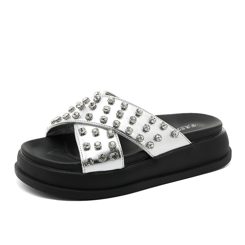 Damen Glitzernde Schlappen mit modischem Riemendesign und rutschfester Sohle R&B