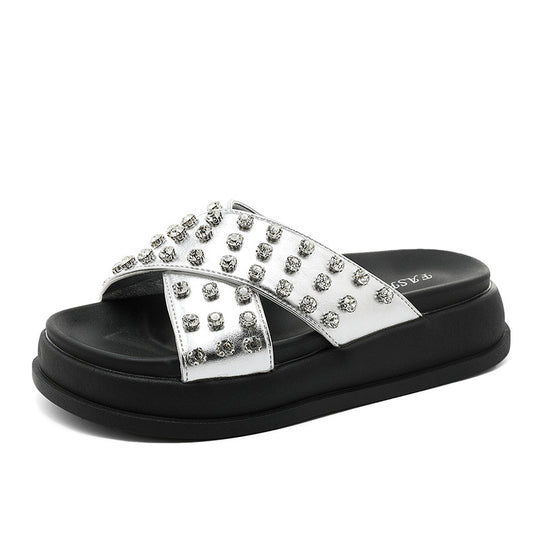 Damen Glitzernde Schlappen mit modischem Riemendesign und rutschfester Sohle R&B