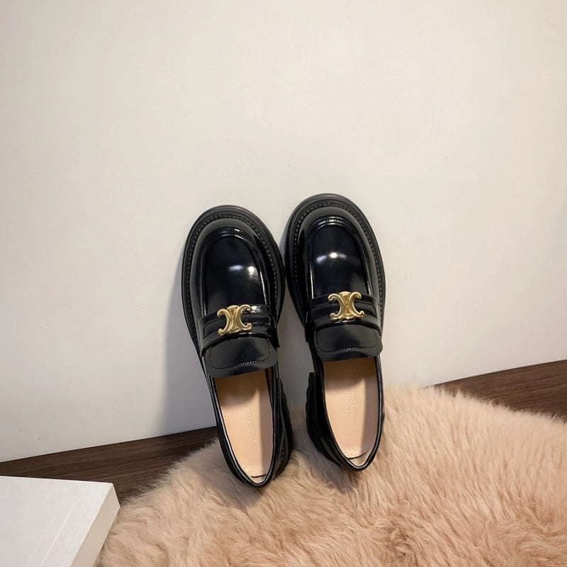 Damen elegante Loafers mit glänzender Oberfläche und robustem Plateau R&B