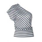 Damen asymmetrisches gestreiftes Wickeloberteil R&B