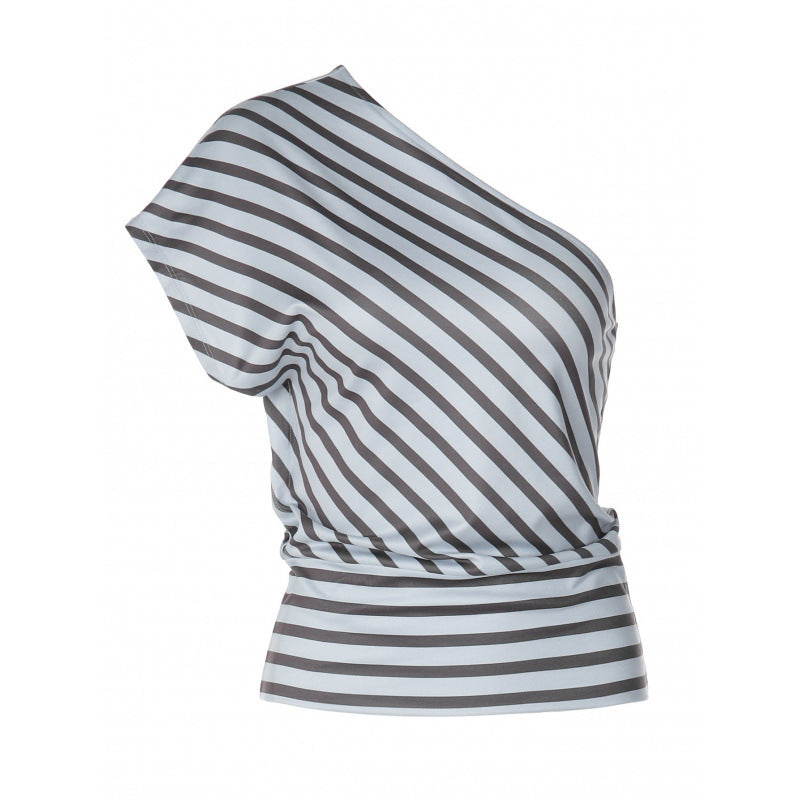 Damen asymmetrisches gestreiftes Wickeloberteil R&B