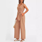 Damen eleganter Jumpsuit mit tailliertem Schnitt und weitem Bein R&B