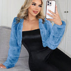 Damen Kurze Kunstpelzjacke mit breiten Ärmeln R&B