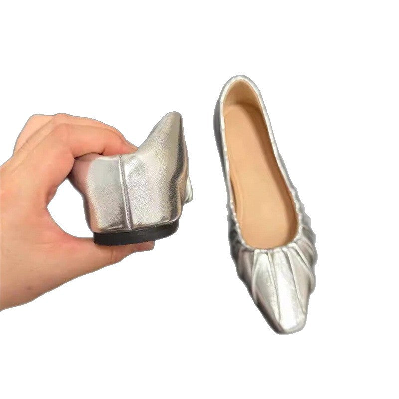 Damen glänzende spitze Ballerinas mit Raffung R&B