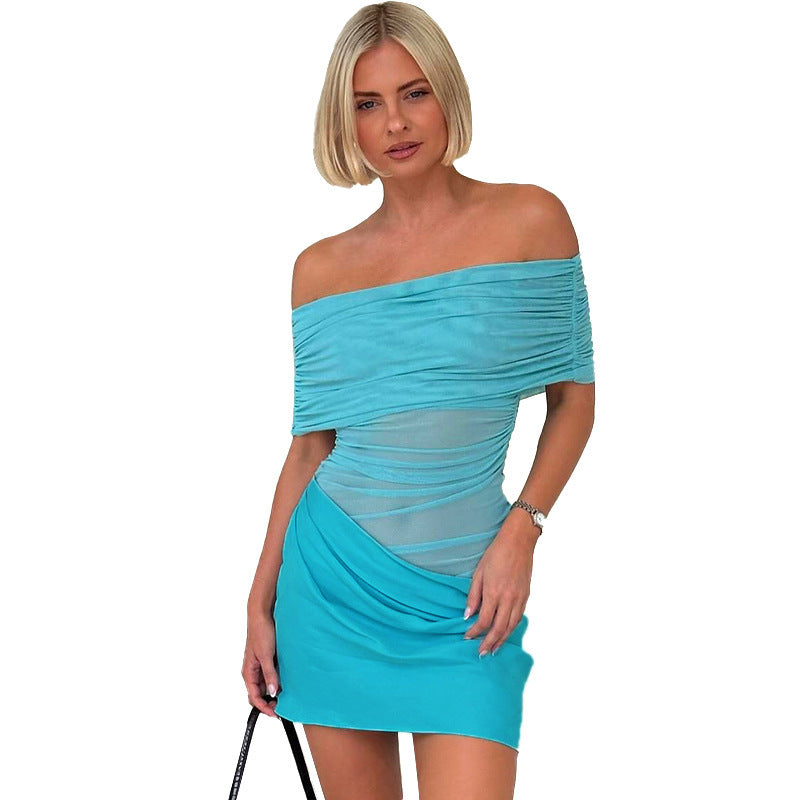 Damen Off-Shoulder Mini-Kleid mit Rüschendetails und figurbetonter Silhouette R&B