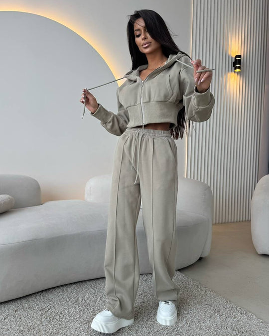 Damen sportliches Hoodie-Set mit weitem Schnitt und elastischem Bund R&B