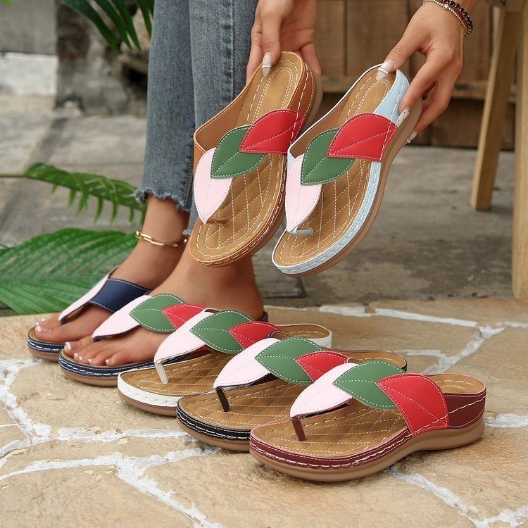 Damen Zehentrenner-Sandalen mit modischem Blatt-Design und anatomischem Fußbett R&B