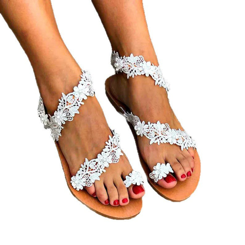 Damen Glamouröse und elegante Zehentrenner-Sandalen mit Perlenschmuck R&B