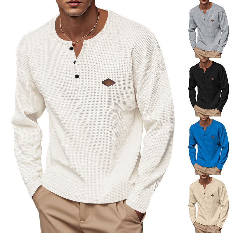Herren Langarm-Henley-Shirt aus atmungsaktivem Baumwollmix mit strukturiertem Design R&B