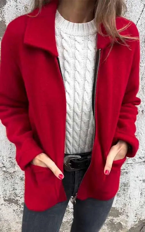 Damen kuschelige Fleecejacke mit kurzen Kragen R&B