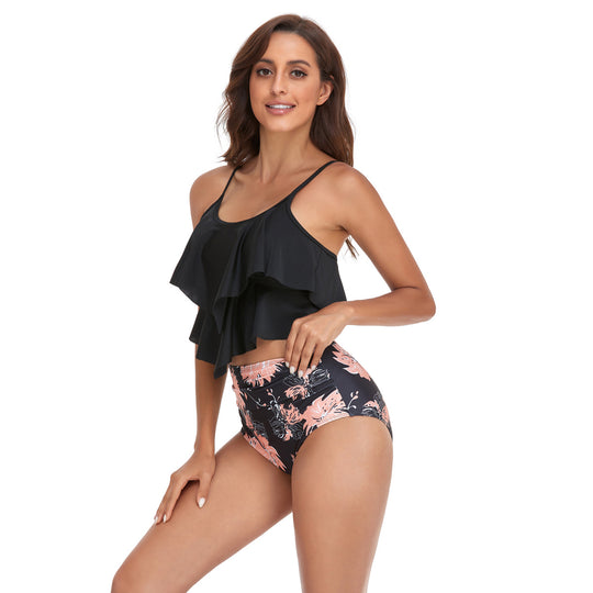 Damen Tankini-Set mit fließendem Rüschendesign und figurbetonter Bikinihose R&B