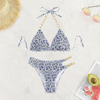 Damen Triangel-Bikini mit künstlerischem Muster und verstellbaren Ketten R&B