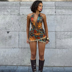Damen Mini-Kleid mit tiefem V-Ausschnitt und eleganten Akzenten R&B