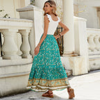 Damen Long Skirt mit Volants und buntem Muster R&B