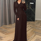 Damen Elegantes Maxikleid mit tiefem V-Ausschnitt und fließendem Schnitt