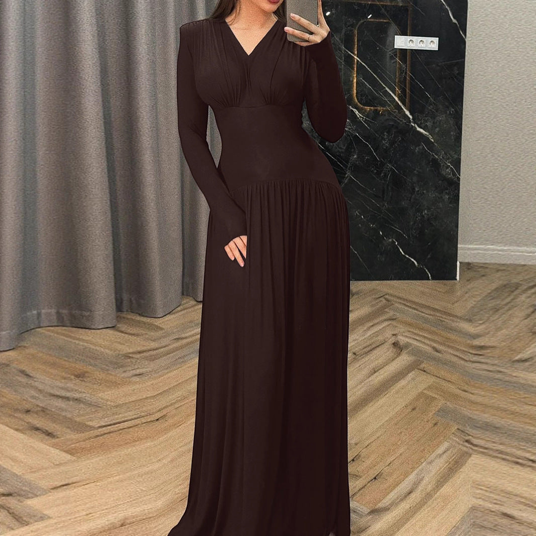 Damen Elegantes Maxikleid mit tiefem V-Ausschnitt und fließendem Schnitt