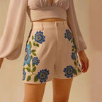 Damen Shorts mit floralem Druck und dekorativen Details R&B