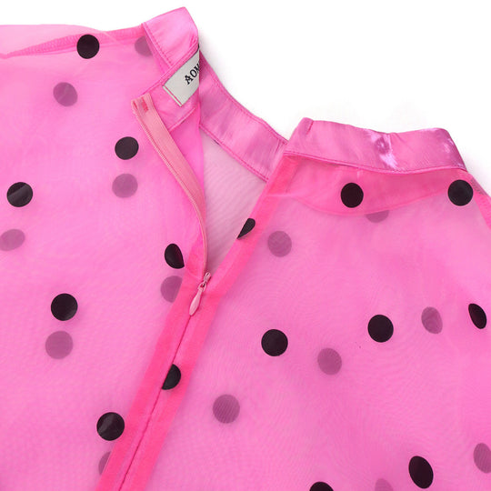 Damen durchsichtiger Polka-Dot Mini-Kleid mit Rüschensaum R&B