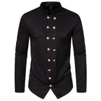 Herren Stehkragen-Hemd mit eleganten Knopfdetails