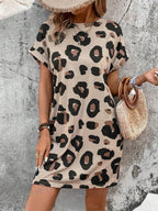 Damen legeres Freizeitleinenkleid mit Leopardenmuster R&B