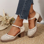 Damen Bequeme Pumps mit eleganter Perforation und verstellbarem Riemen R&B